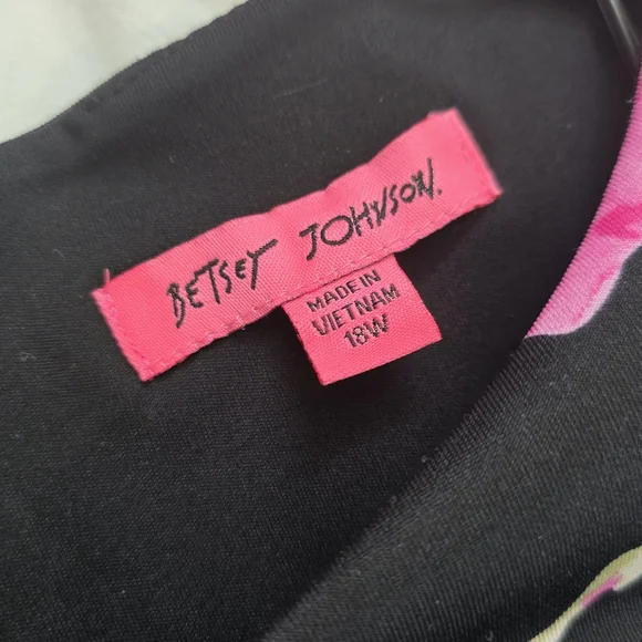 Betsey Johnson Black Midi Dress with Hot Pink Floral Print - Picture 3 of 5